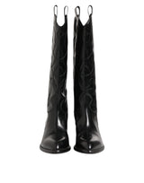 Dolce & Gabbana Black Leather Over The Calf Biker Boots Shoes