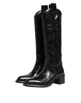 Dolce & Gabbana Black Leather Over The Calf Biker Boots Shoes