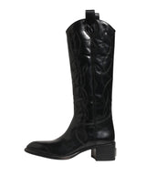 Dolce & Gabbana Black Leather Over The Calf Biker Boots Shoes