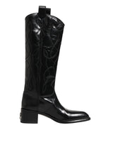 Dolce & Gabbana Black Leather Over The Calf Biker Boots Shoes