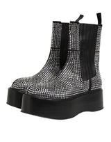 Dolce & Gabbana Black Crystal Strass Mid Calf Short Boots  Shoes