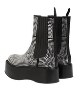 Dolce & Gabbana Black Crystal Strass Mid Calf Short Boots  Shoes