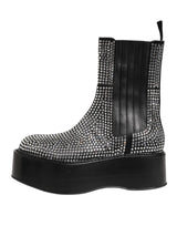 Dolce & Gabbana Black Crystal Strass Mid Calf Short Boots  Shoes