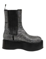 Dolce & Gabbana Black Crystal Strass Mid Calf Short Boots  Shoes