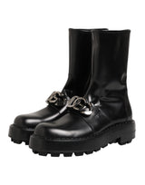 Dolce & Gabbana Black Logo Plaque Mid Calf Biker Boots Shoes