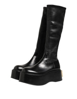 Dolce & Gabbana Black Logo Plaque Over The Calf Boots Shoes