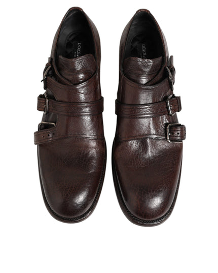 Dolce & Gabbana Brown Leather Monk Strap Formal Derby Shoes