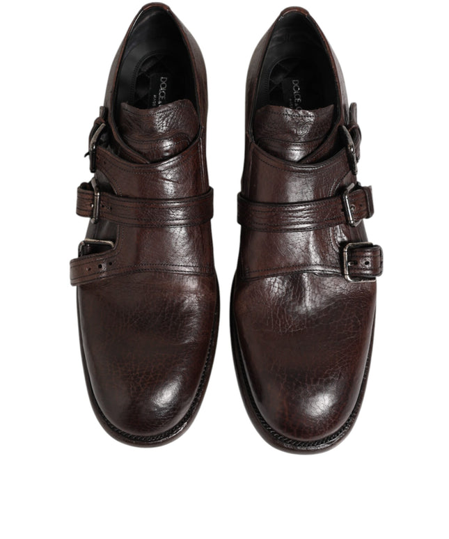 Dolce & Gabbana Brown Leather Monk Strap Formal Derby Shoes