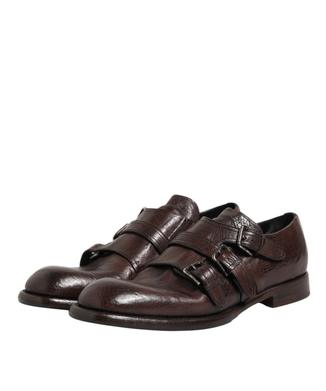 Dolce & Gabbana Brown Leather Monk Strap Formal Derby Shoes