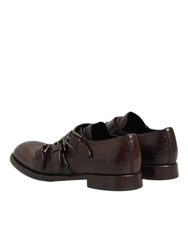 Dolce & Gabbana Brown Leather Monk Strap Formal Derby Shoes