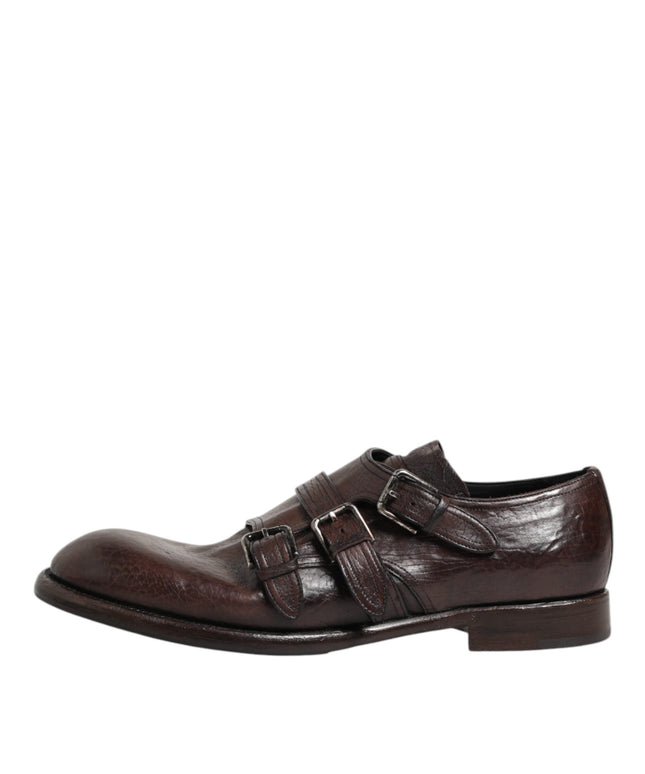 Dolce & Gabbana Brown Leather Monk Strap Formal Derby Shoes