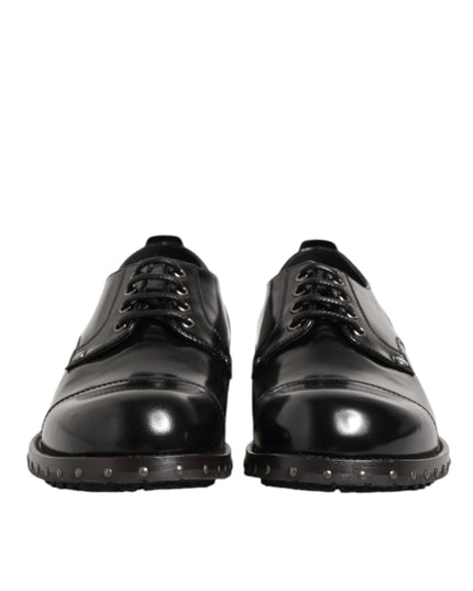 Dolce & Gabbana Black Leather Studded Men Formal Derby Shoes