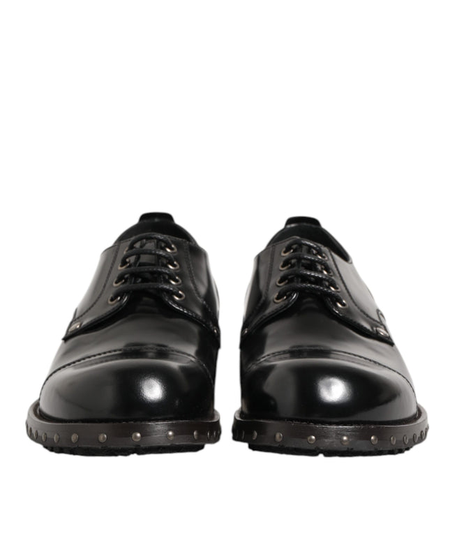 Dolce & Gabbana Black Leather Studded Men Formal Derby Shoes