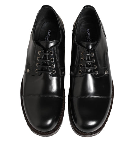 Dolce & Gabbana Black Leather Studded Men Formal Derby Shoes