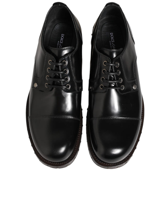 Dolce & Gabbana Black Leather Studded Men Formal Derby Shoes