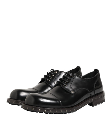 Dolce & Gabbana Black Leather Studded Men Formal Derby Shoes