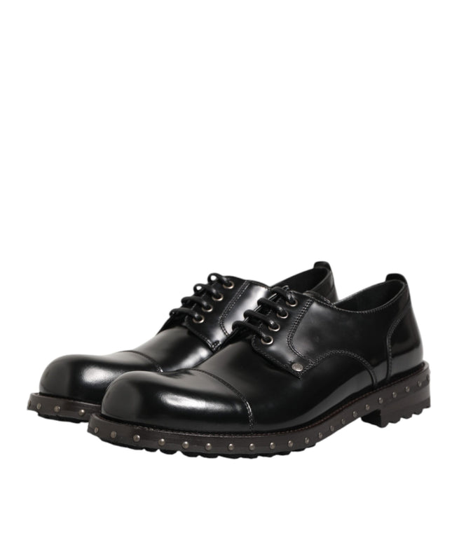 Dolce & Gabbana Black Leather Studded Men Formal Derby Shoes