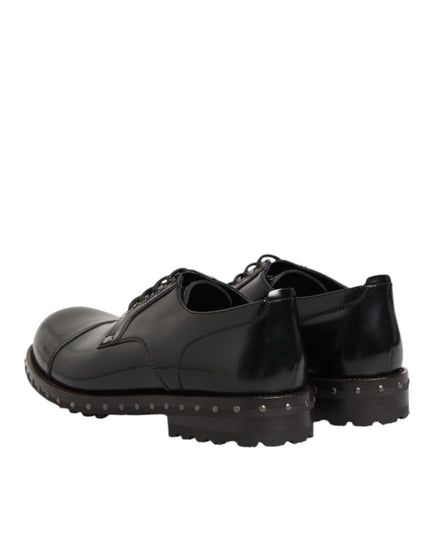 Dolce & Gabbana Black Leather Studded Men Formal Derby Shoes