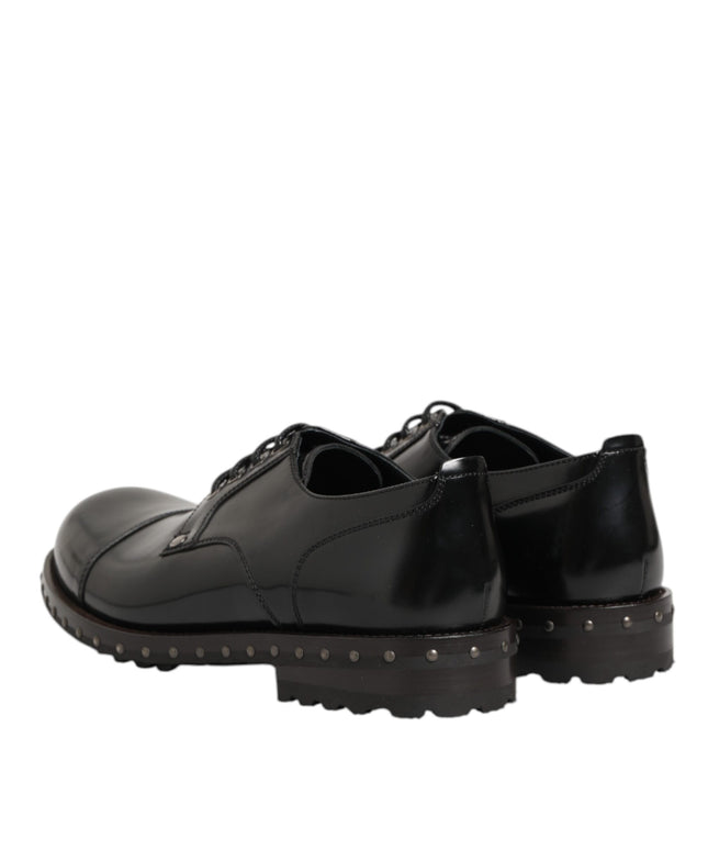 Dolce & Gabbana Black Leather Studded Men Formal Derby Shoes