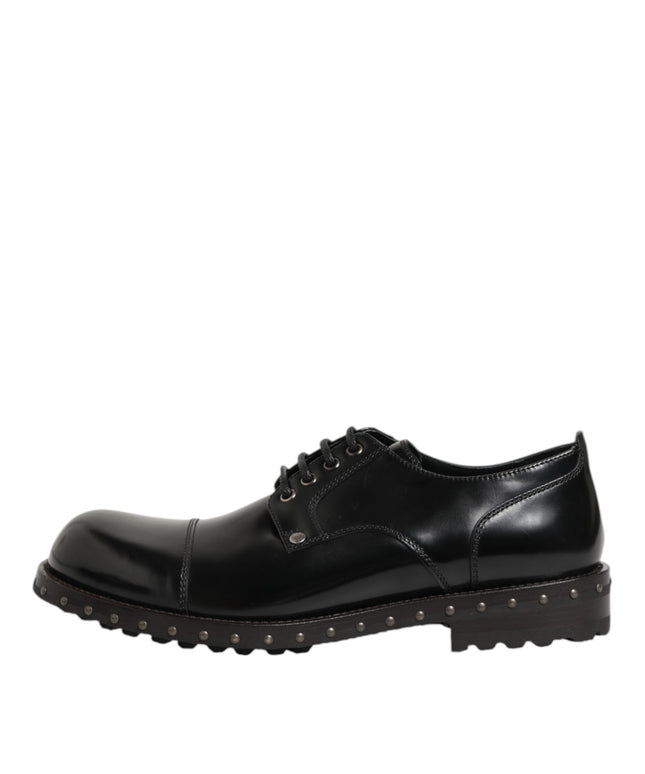 Dolce & Gabbana Black Leather Studded Men Formal Derby Shoes