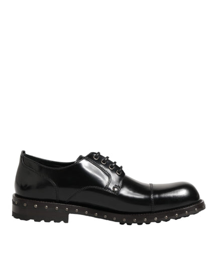 Dolce & Gabbana Black Leather Studded Men Formal Derby Shoes