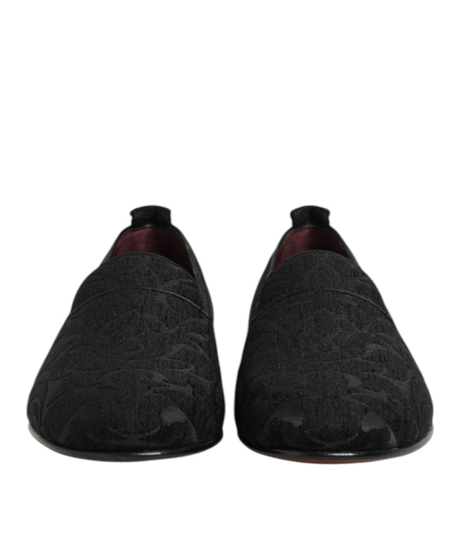 Dolce & Gabbana Black Brocade Loafers Slip On Men Dress Shoes