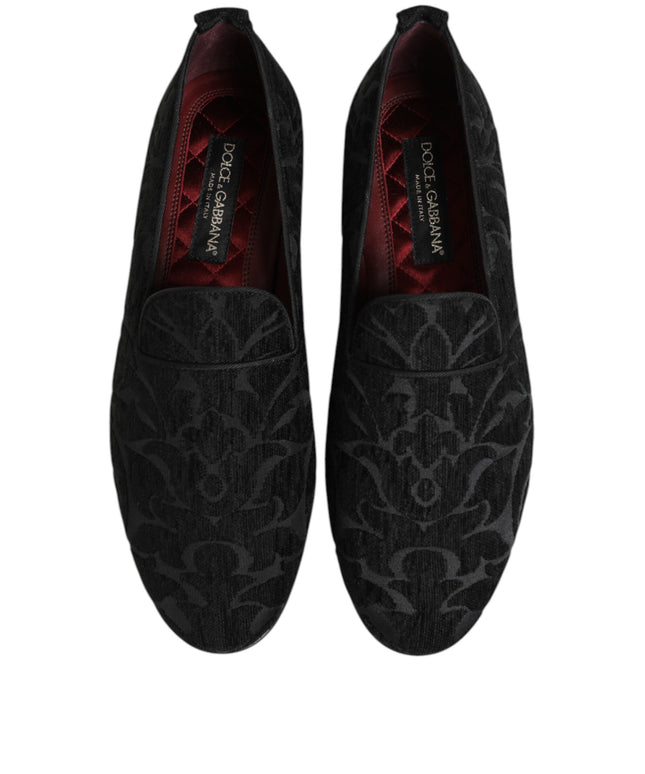 Dolce & Gabbana Black Brocade Loafers Slip On Men Dress Shoes