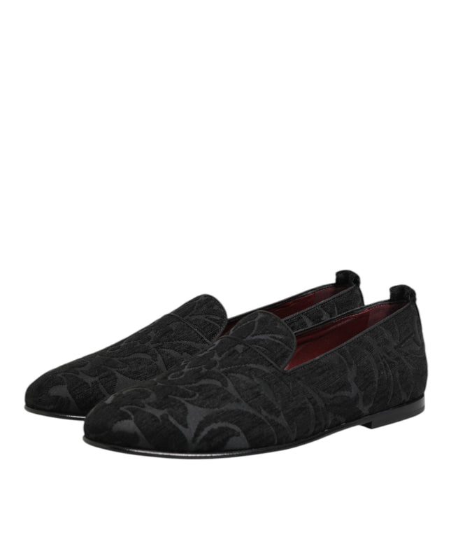 Dolce & Gabbana Black Brocade Loafers Slip On Men Dress Shoes