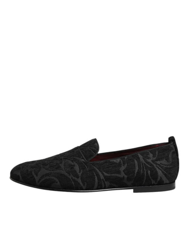 Dolce & Gabbana Black Brocade Loafers Slip On Men Dress Shoes