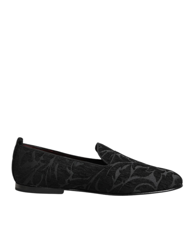 Dolce & Gabbana Black Brocade Loafers Slip On Men Dress Shoes
