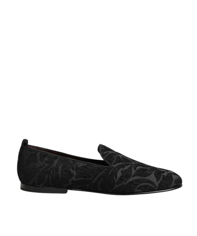 Dolce & Gabbana Black Brocade Loafers Slip On Men Dress Shoes