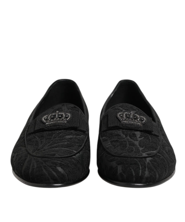 Dolce & Gabbana Black Brocade Crown Loafers Dress Shoes