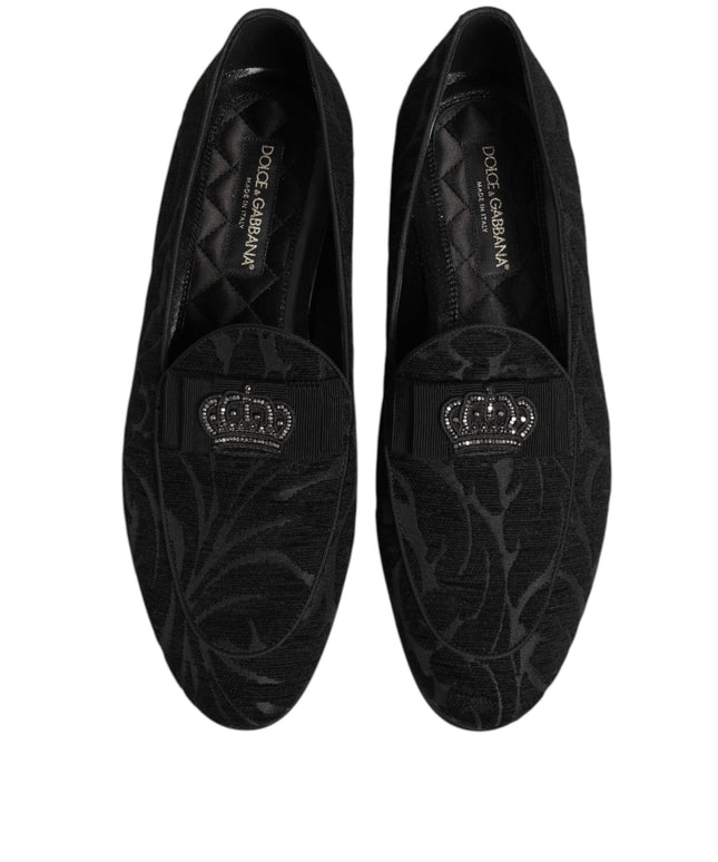 Dolce & Gabbana Black Brocade Crown Loafers Dress Shoes