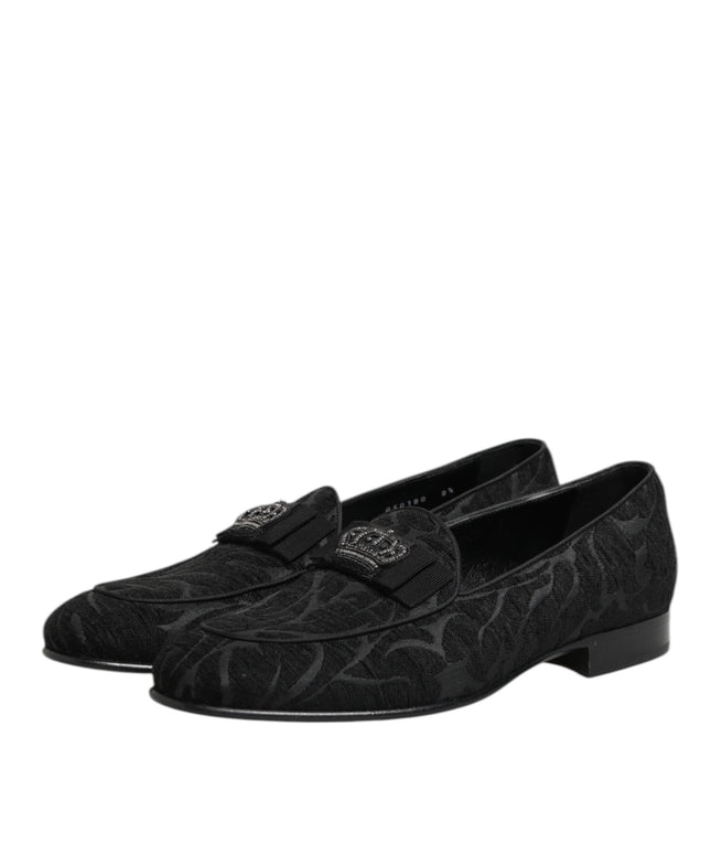 Dolce & Gabbana Black Brocade Crown Loafers Dress Shoes