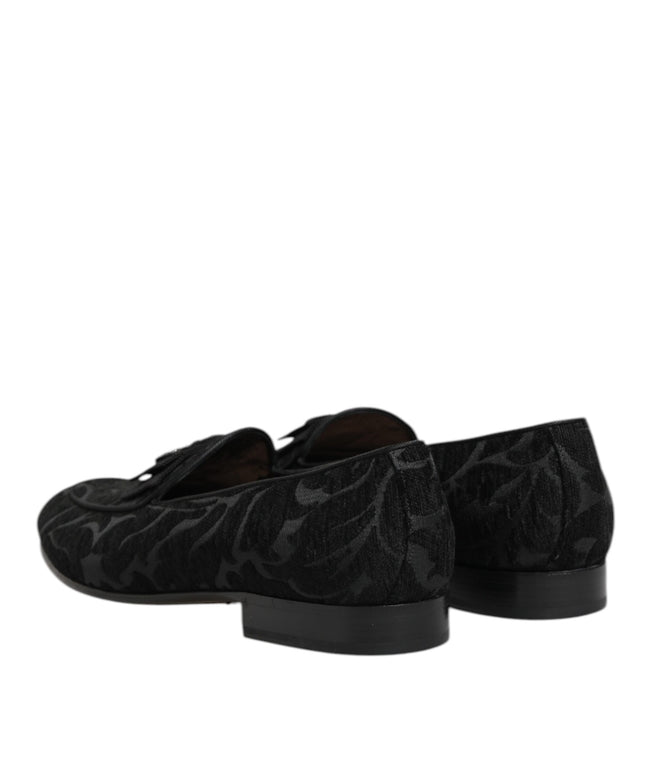 Dolce & Gabbana Black Brocade Crown Loafers Dress Shoes
