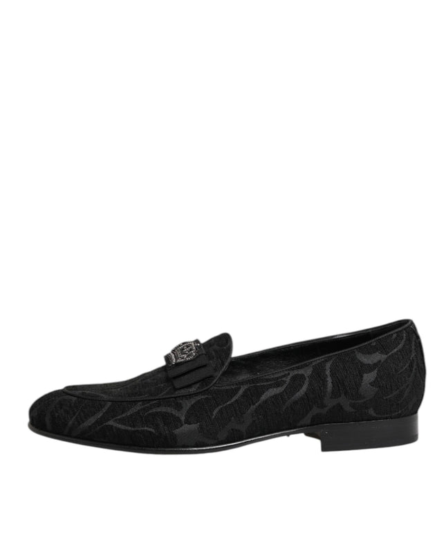 Dolce & Gabbana Black Brocade Crown Loafers Dress Shoes