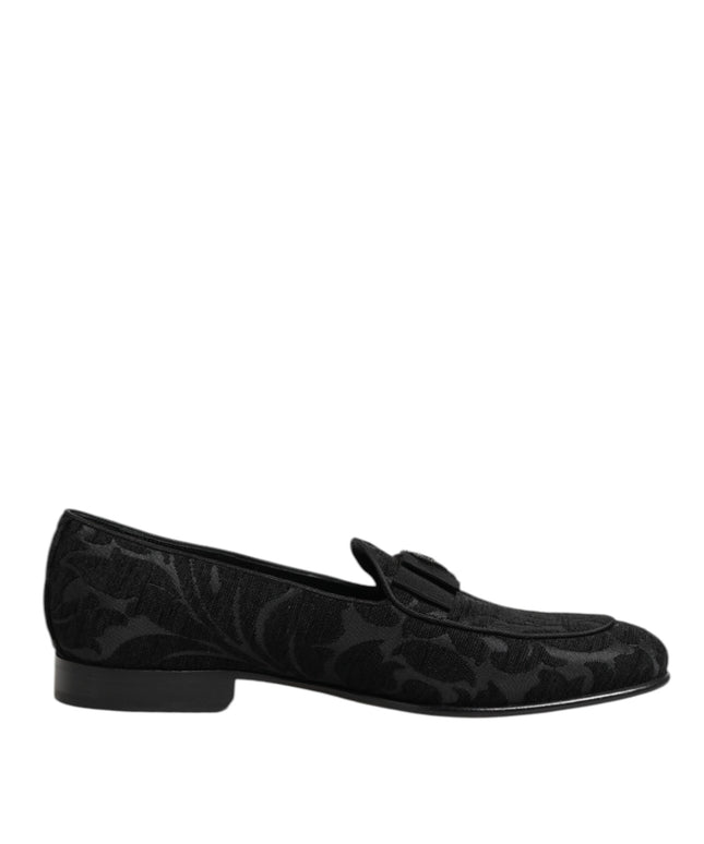 Dolce & Gabbana Black Brocade Crown Loafers Dress Shoes
