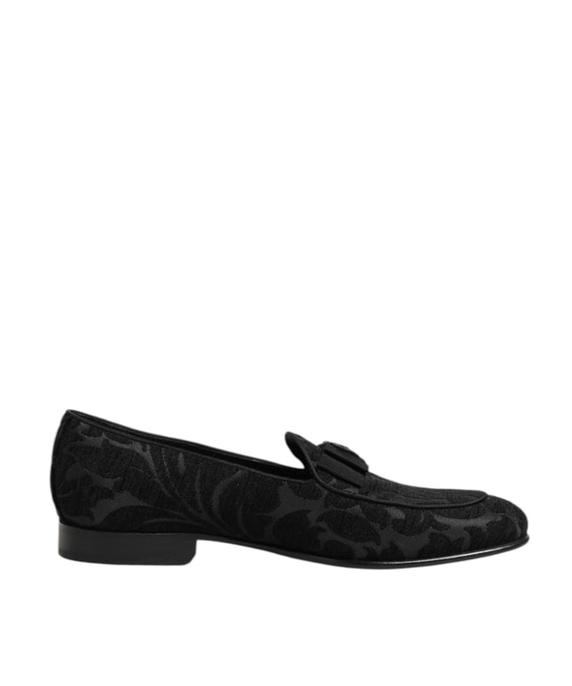 Dolce & Gabbana Black Brocade Crown Loafers Dress Shoes