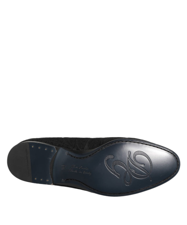 Dolce & Gabbana Black Brocade Crown Loafers Dress Shoes
