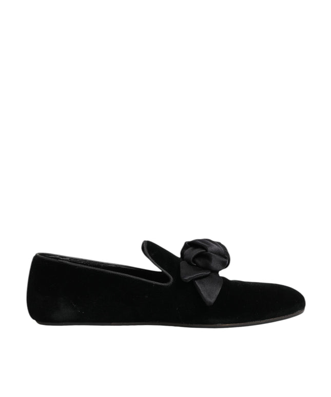 Dolce & Gabbana Black Suede Cotton Rose Slip On Loafers Shoes
