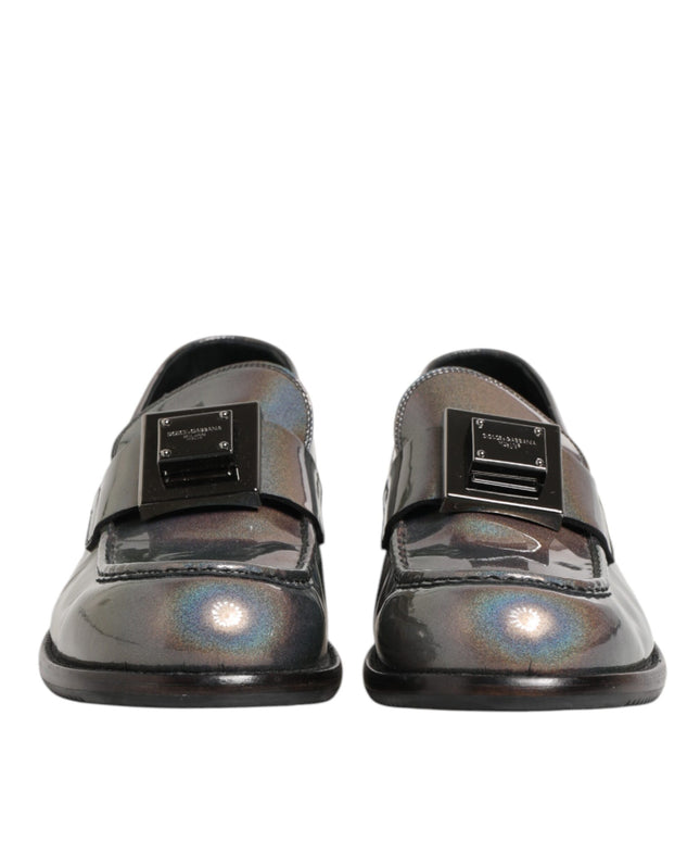Dolce & Gabbana Metallic Silver Logo Slip On Men Dress Shoes