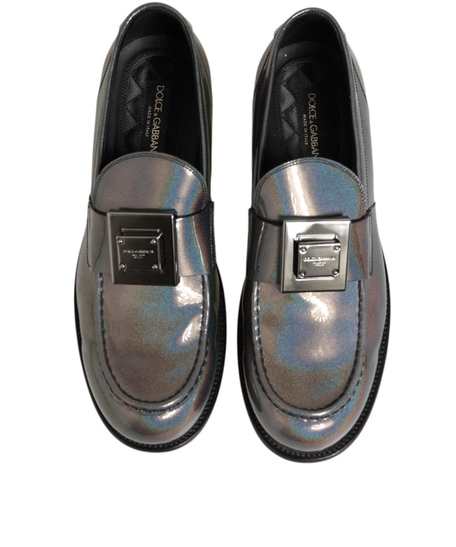 Dolce & Gabbana Metallic Silver Logo Slip On Men Dress Shoes