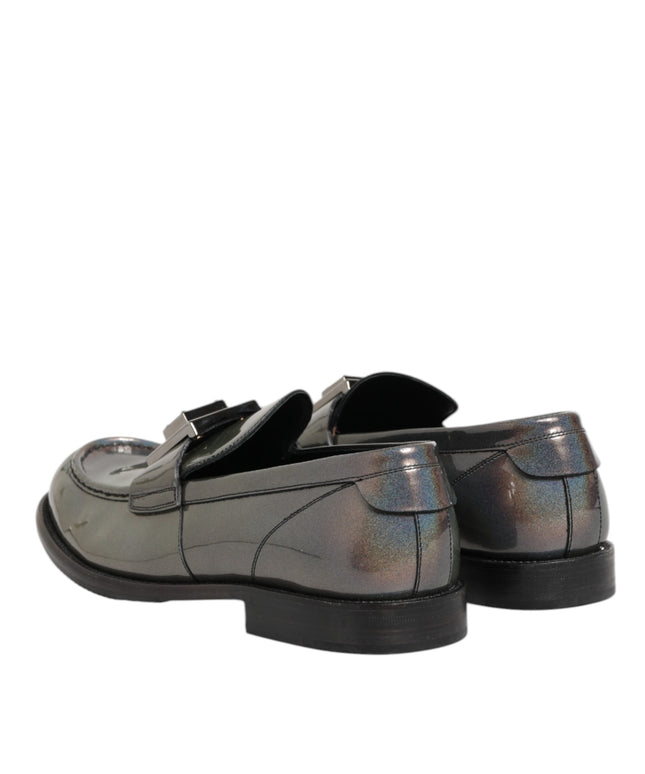Dolce & Gabbana Metallic Silver Logo Slip On Men Dress Shoes