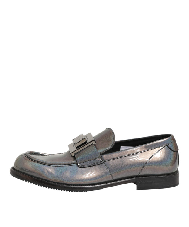 Dolce & Gabbana Metallic Silver Logo Slip On Men Dress Shoes
