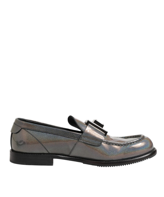 Dolce & Gabbana Metallic Silver Logo Slip On Men Dress Shoes