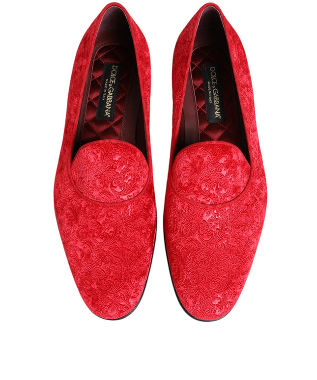 Dolce & Gabbana Red Jacquard Loafers Formal Men Dress Shoes