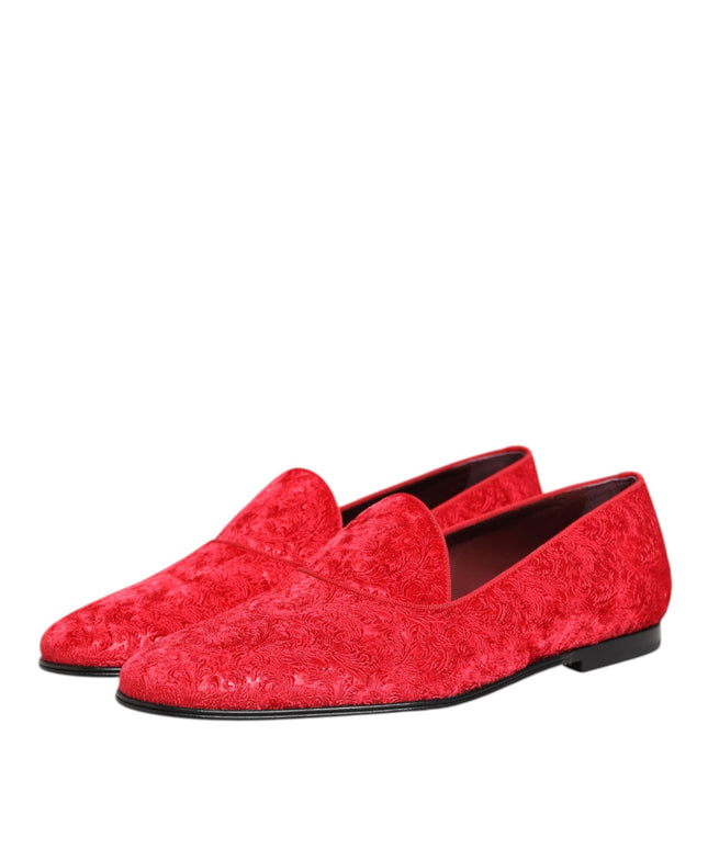 Dolce & Gabbana Red Jacquard Loafers Formal Men Dress Shoes