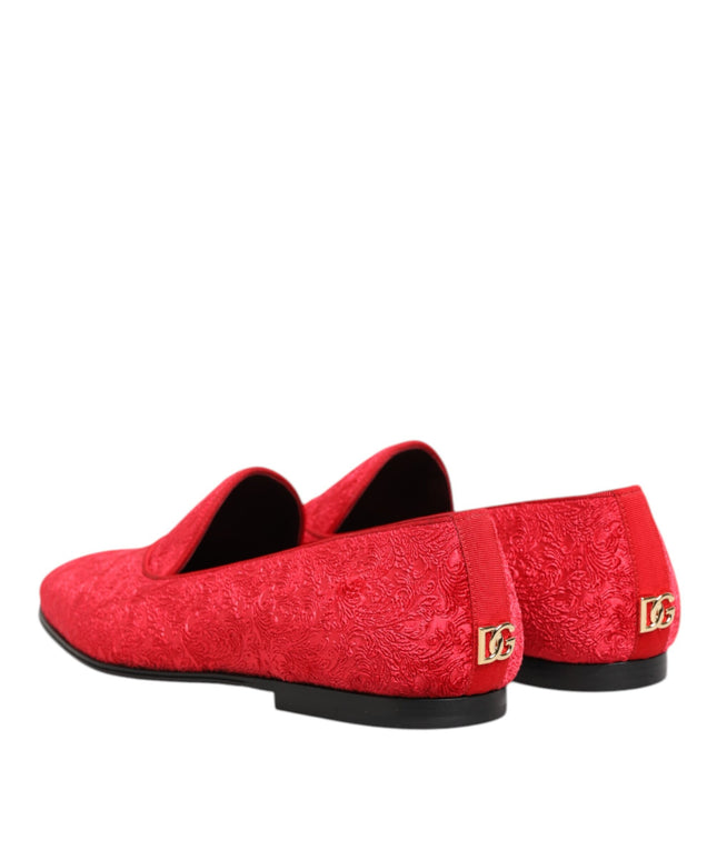 Dolce & Gabbana Red Jacquard Loafers Formal Men Dress Shoes