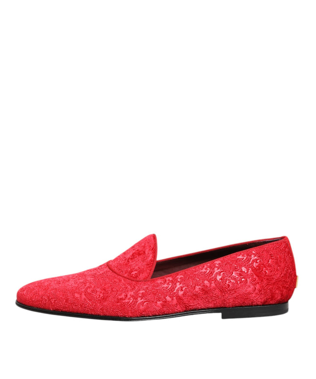 Dolce & Gabbana Red Jacquard Loafers Formal Men Dress Shoes