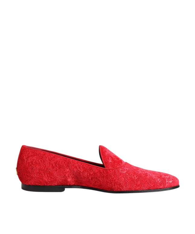 Dolce & Gabbana Red Jacquard Loafers Formal Men Dress Shoes